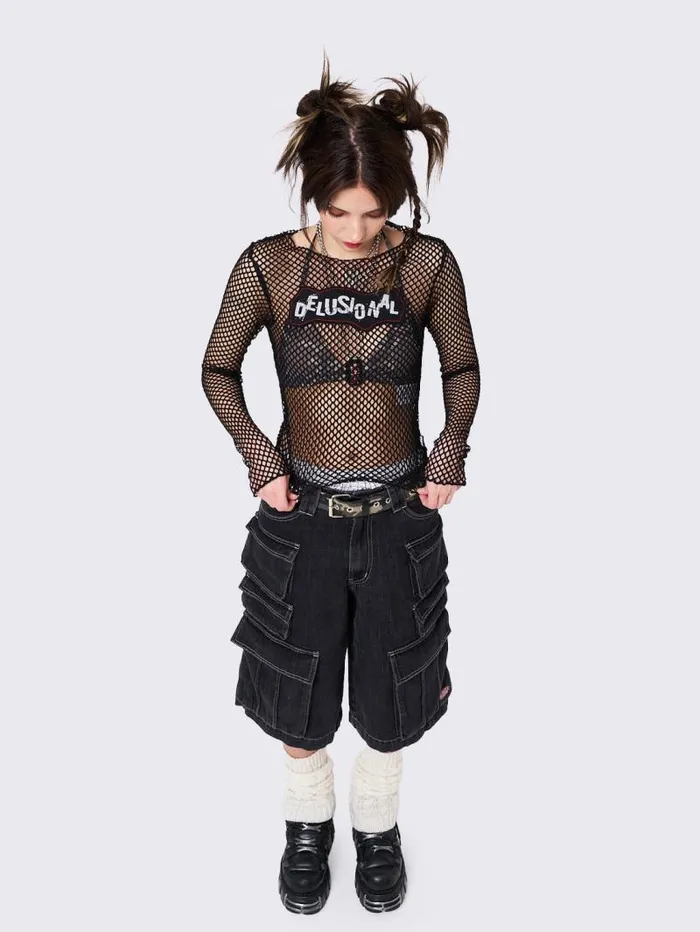 Delusional Fishnet Long Sleeve Top Women Minga London Tops and TShirts