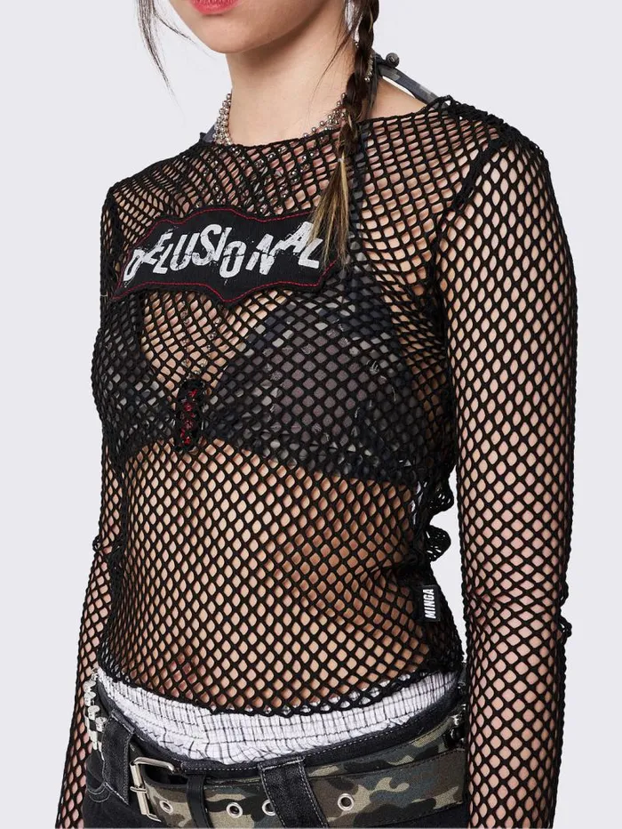 Delusional Fishnet Long Sleeve Top Women Minga London Tops and TShirts