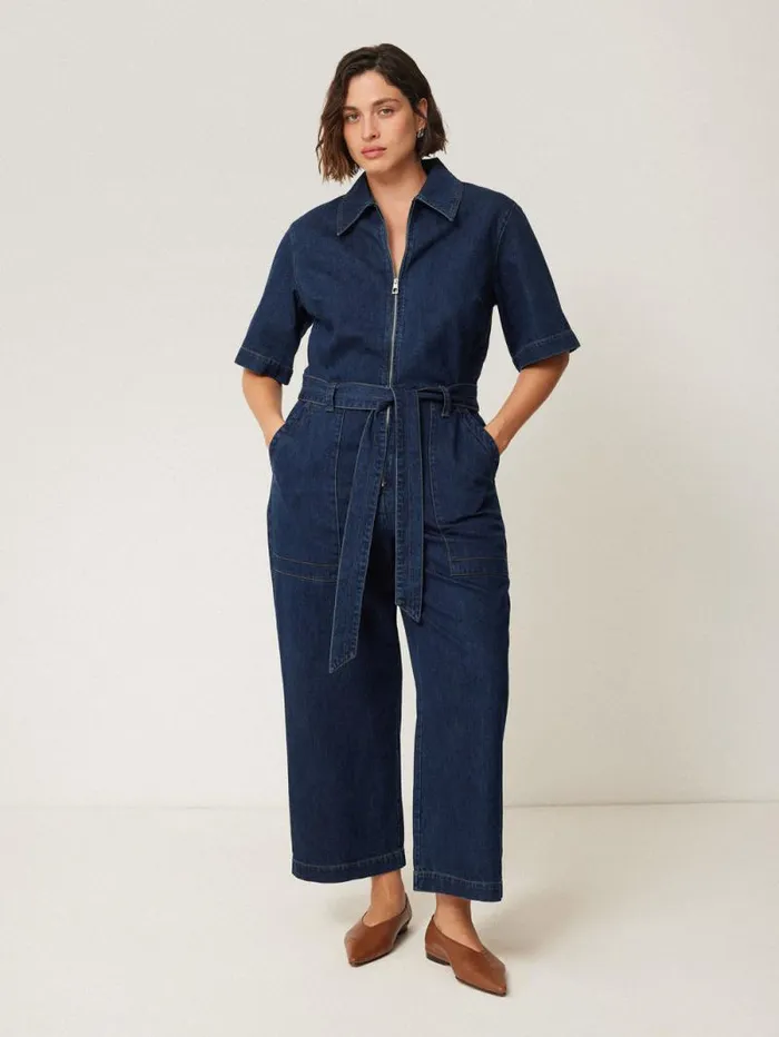 Denim Zip Front Jumpsuit Indigo Women Jigsaw Dresses and Jumpsuits