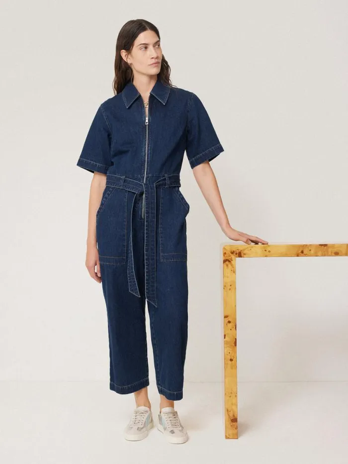 Denim Zip Front Jumpsuit Indigo Women Jigsaw Dresses and Jumpsuits