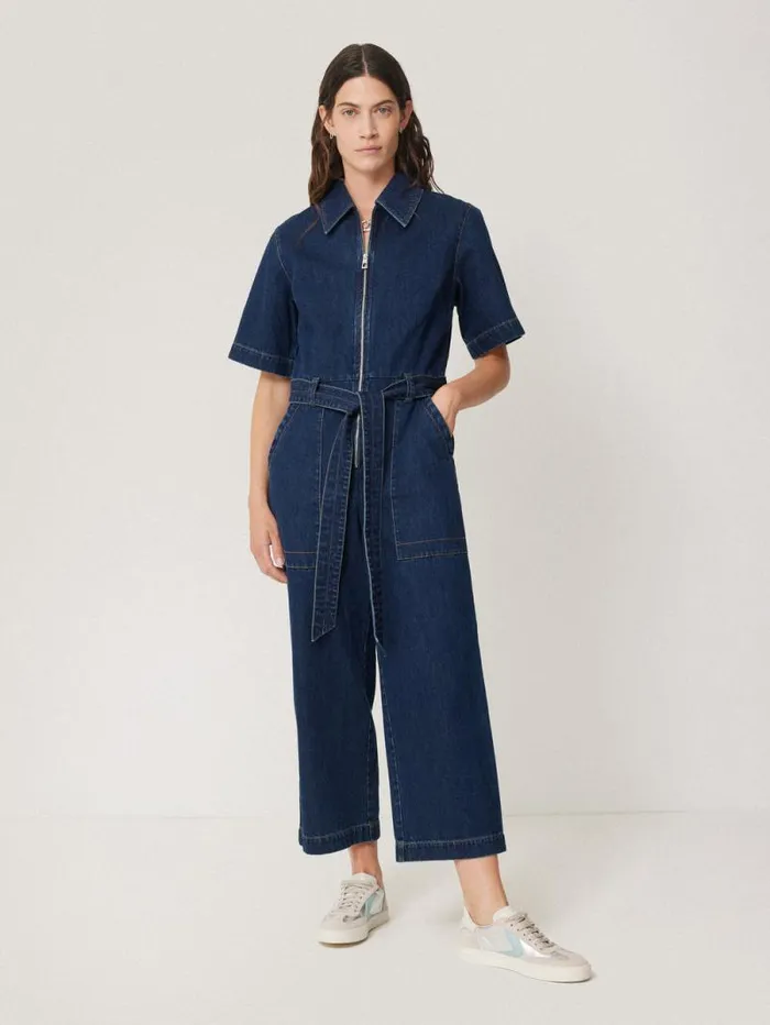 Denim Zip Front Jumpsuit Indigo Women Jigsaw Dresses and Jumpsuits