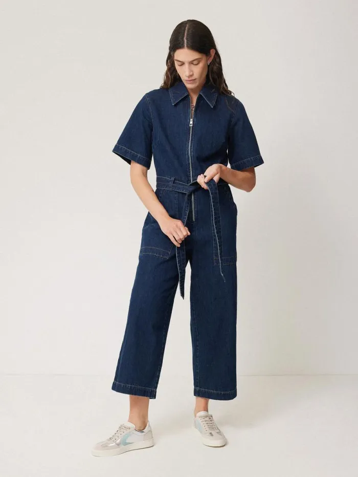 Denim Zip Front Jumpsuit Indigo Women Jigsaw Dresses and Jumpsuits