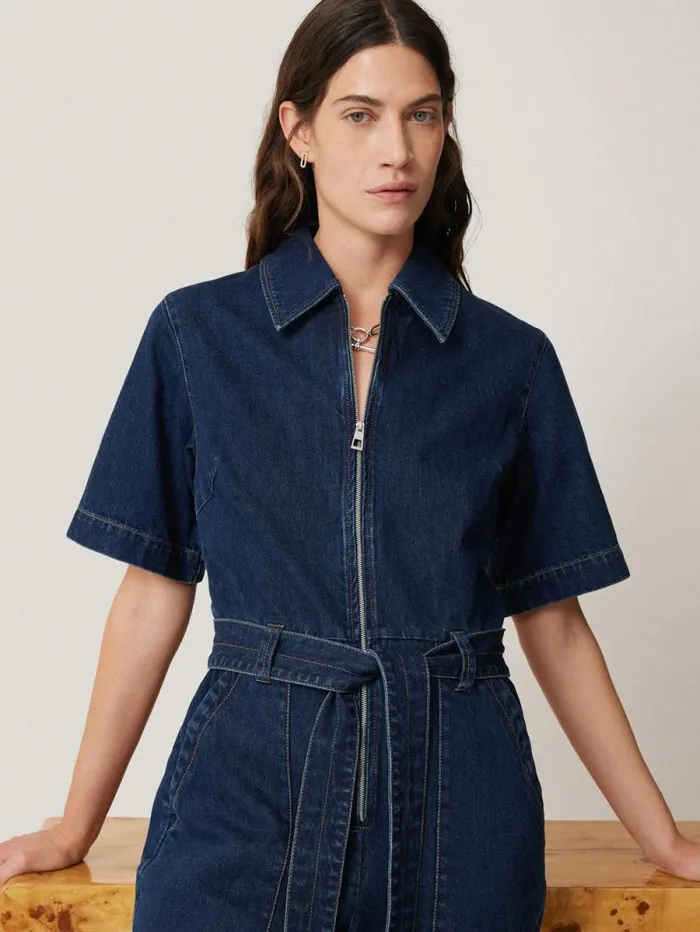 Denim Zip Front Jumpsuit Indigo Women Jigsaw Dresses and Jumpsuits