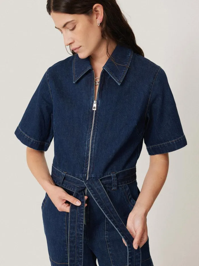 Denim Zip Front Jumpsuit Indigo Women Jigsaw Dresses and Jumpsuits