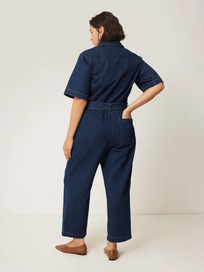 Denim Zip Front Jumpsuit Indigo Women Jigsaw Dresses and Jumpsuits