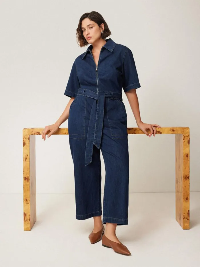 Denim Zip Front Jumpsuit Indigo Women Jigsaw Dresses and Jumpsuits