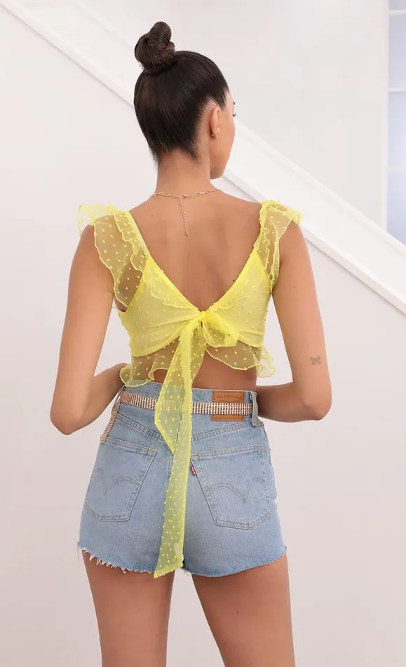 Dotted Chiffon Top Yellow Women LUCY IN THE SKY Tops Dotted Chiffon Top Yellow Women LUCY IN THE SKY Tops