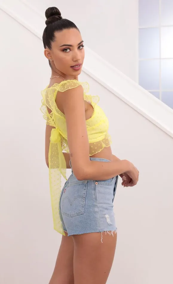 Dotted Chiffon Top Yellow Women LUCY IN THE SKY Tops Dotted Chiffon Top Yellow Women LUCY IN THE SKY Tops