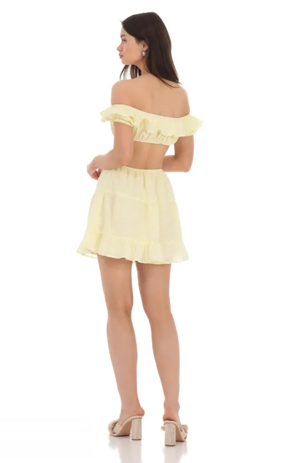 Dotted Off Shoulder Cutout Dress Yellow Women LUCY IN THE SKY Mini Dresses Dotted Off Shoulder Cutout Dress Yellow Women LUCY IN THE SKY Mini Dresses