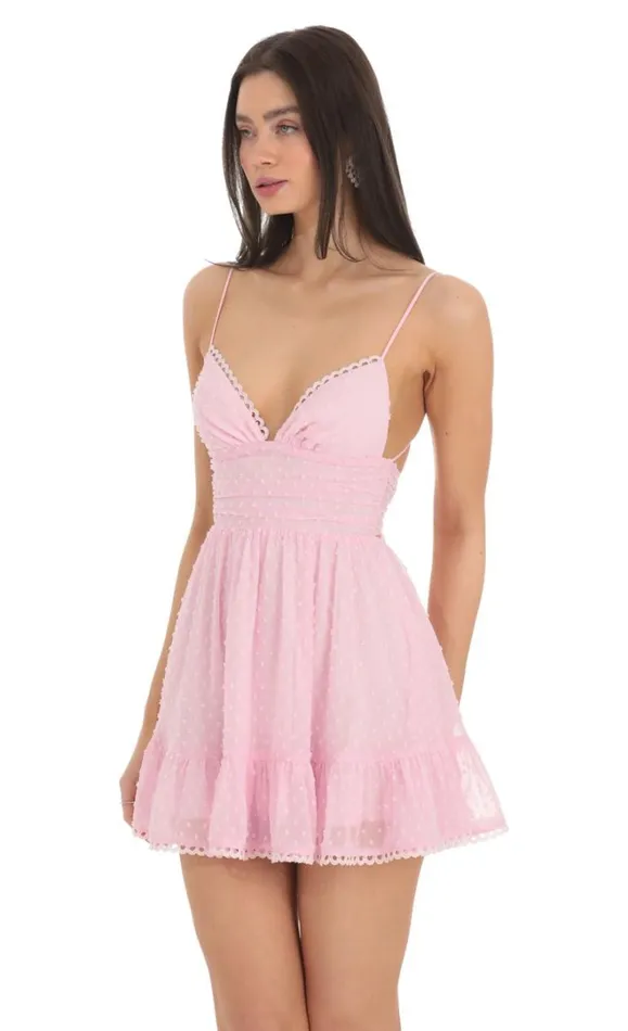 Dotted VNeck Aline Dress Pink Women LUCY IN THE SKY Mini Dresses Dotted VNeck Aline Dress Pink Women LUCY IN THE SKY Mini Dresses