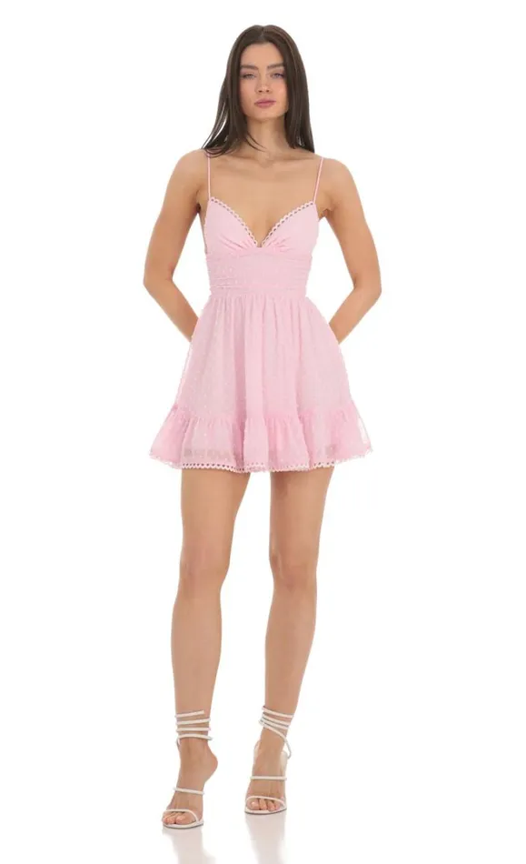 Dotted VNeck Aline Dress Pink Women LUCY IN THE SKY Mini Dresses Dotted VNeck Aline Dress Pink Women LUCY IN THE SKY Mini Dresses