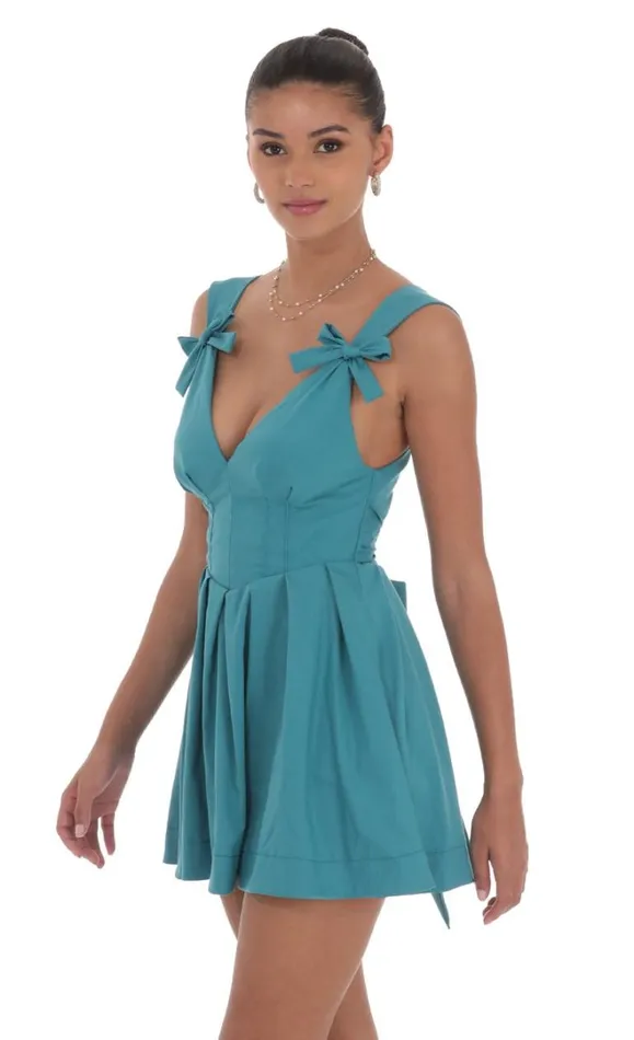 Double Bow ALine Dress Turquoise Blue Women LUCY IN THE SKY Mini Dresses Double Bow ALine Dress Turquoise Blue Women LUCY IN THE SKY Mini Dresses