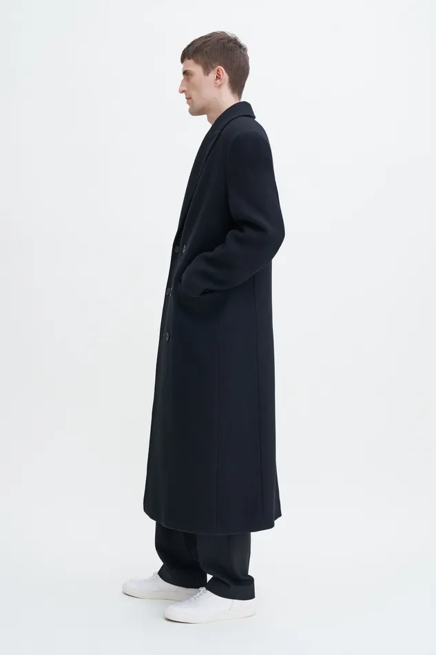Double Breasted Wool Coat Black Men Coats and Jackets filippak