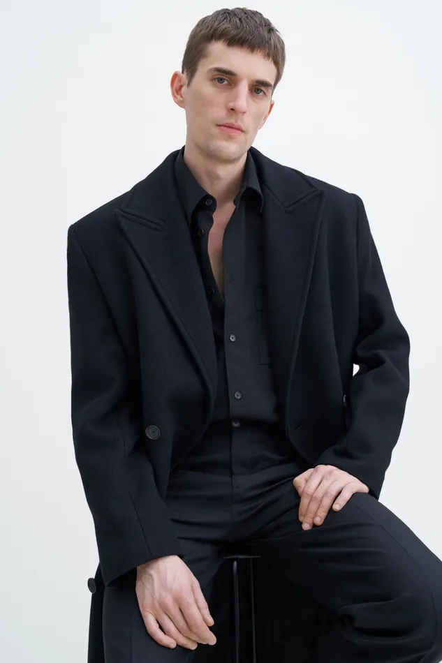 Double Breasted Wool Coat Black Men Coats and Jackets filippak Double Breasted Wool Coat Black Men Coats and Jackets filippak