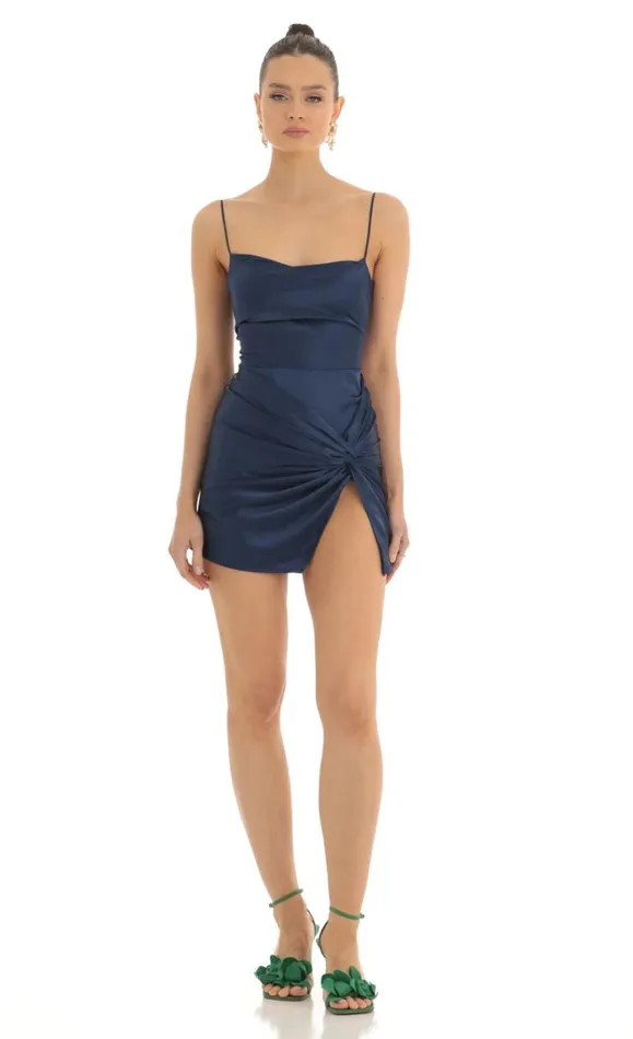 Draped Hip Twist Dress Navy Women LUCY IN THE SKY Mini Dresses