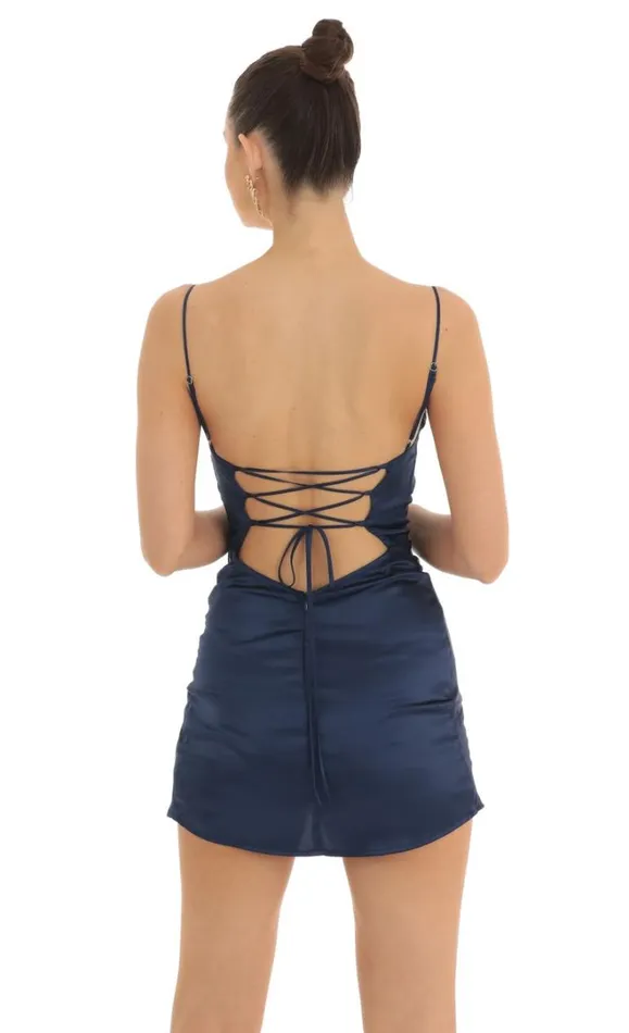 Draped Hip Twist Dress Navy Women LUCY IN THE SKY Mini Dresses Draped Hip Twist Dress Navy Women LUCY IN THE SKY Mini Dresses