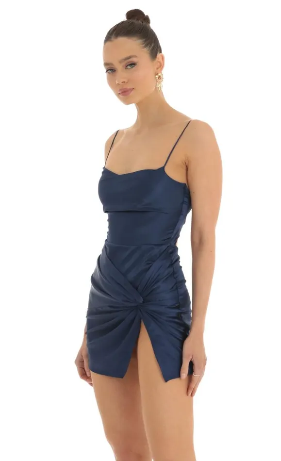 Draped Hip Twist Dress Navy Women LUCY IN THE SKY Mini Dresses Draped Hip Twist Dress Navy Women LUCY IN THE SKY Mini Dresses