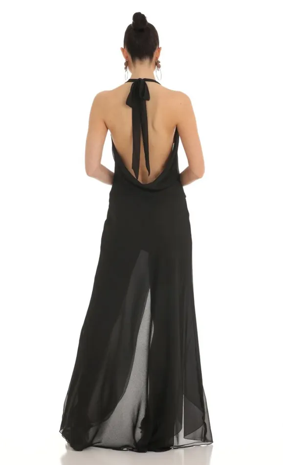 Draped Open Back Maxi Dress Black Women LUCY IN THE SKY Maxi Dresses Draped Open Back Maxi Dress Black Women LUCY IN THE SKY Maxi Dresses