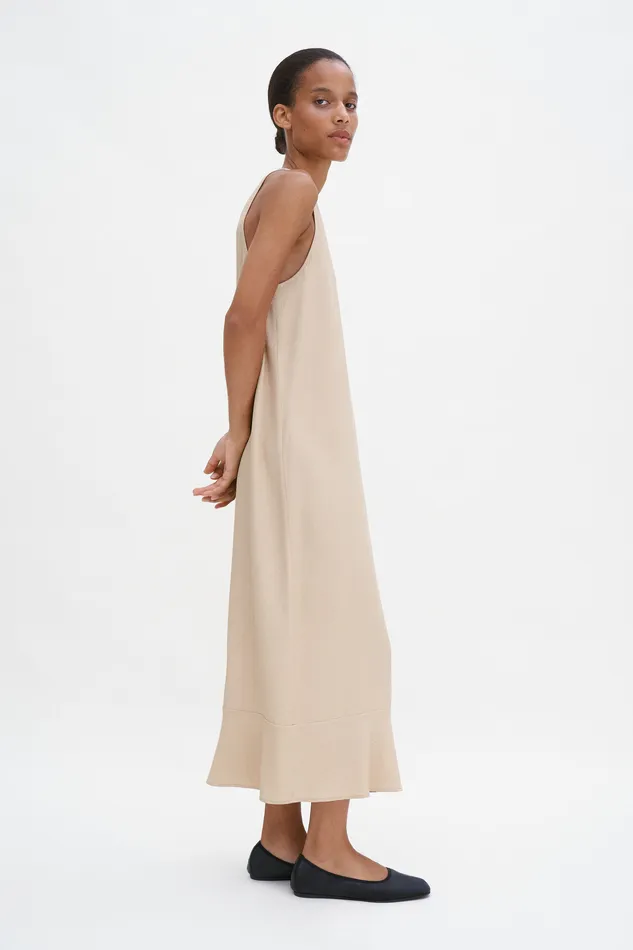 Draped Twill Tank Dress Caramel Beige Dresses filippak Women