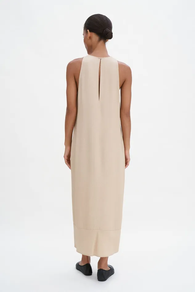 Draped Twill Tank Dress Caramel Beige Dresses filippak Women
