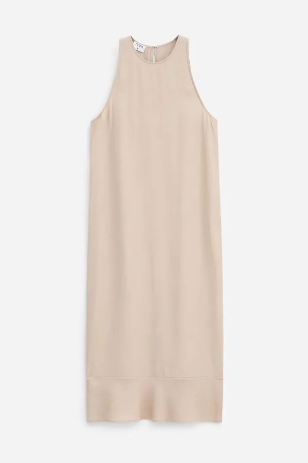 Draped Twill Tank Dress Caramel Beige Dresses filippak Women