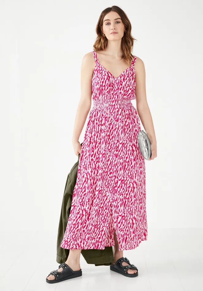 Dresses Women Hush Evelina Shirred Dress Abstract Animal Ecru Pink