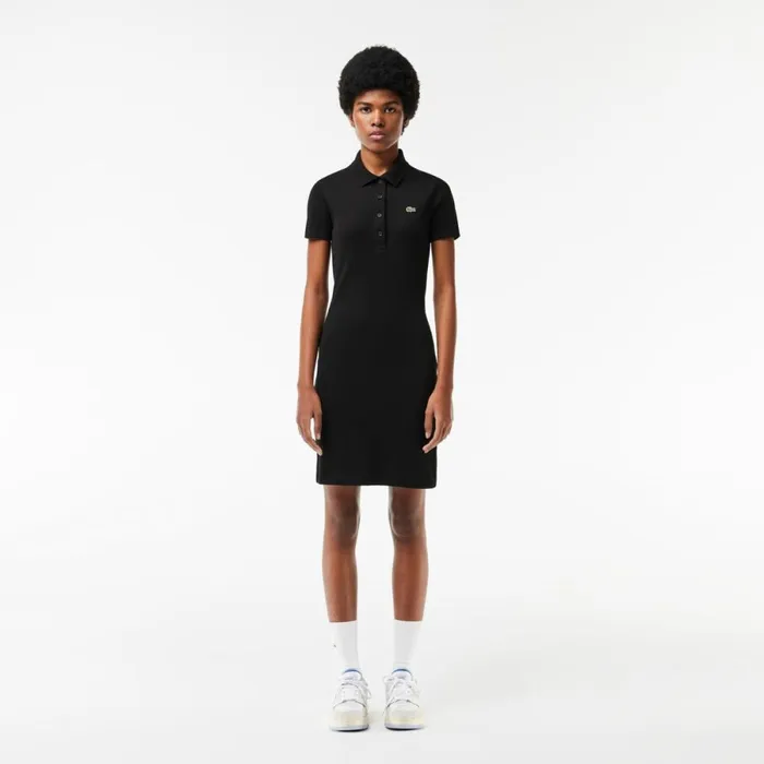 Dresses Women Lacoste Women039s Short Sleeved Slim Fit Ribbed Cotton Dress Black 031