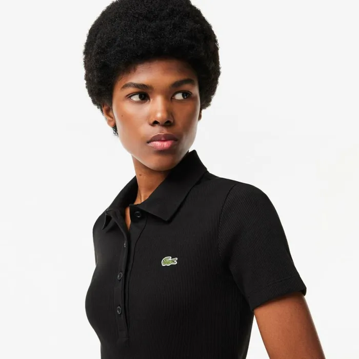 Dresses Women Lacoste Women039s Short Sleeved Slim Fit Ribbed Cotton Dress Black 031