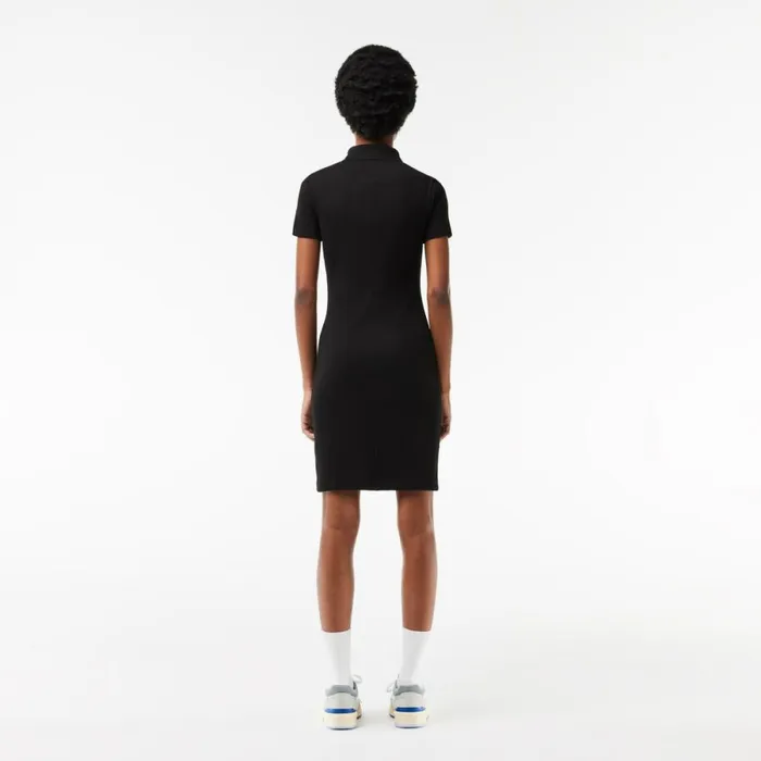 Dresses Women Lacoste Women039s Short Sleeved Slim Fit Ribbed Cotton Dress Black 031