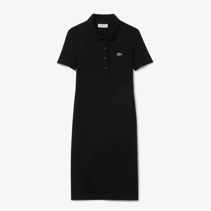 Dresses Women Lacoste Women039s Short Sleeved Slim Fit Ribbed Cotton Dress Black 031