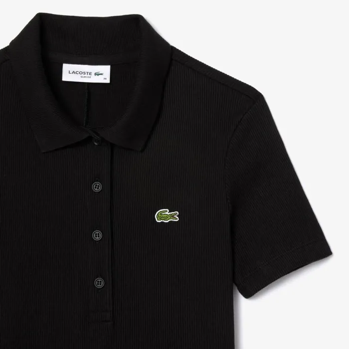 Dresses Women Lacoste Women039s Short Sleeved Slim Fit Ribbed Cotton Dress Black 031