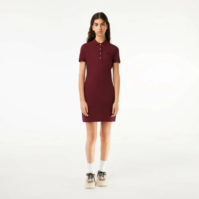 Dresses Women Lacoste Women039s Slim Fit Stretch Cotton Piqu Polo Dress Bordeaux Yup