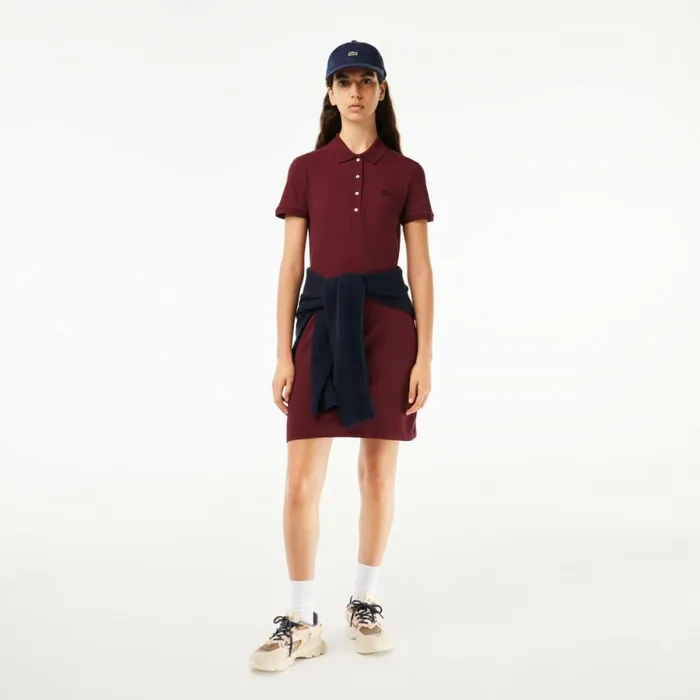 Dresses Women Lacoste Women039s Slim Fit Stretch Cotton Piqu Polo Dress Bordeaux Yup