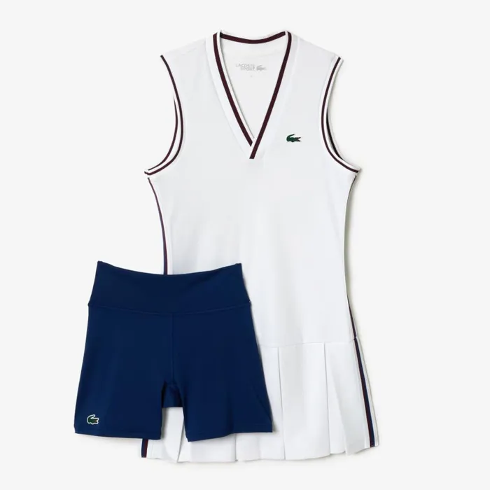 Dresses Women Lacoste Women039s Sport Dress With Removable Piqu Shorts White Navy Blue Bed