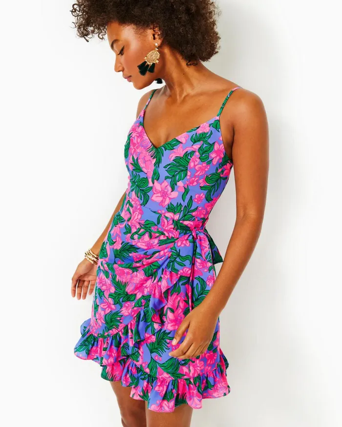 Dresses Women Lilly Pulitzer Alisa Wrap Dress Cerise Pink Safari Sunset Dresses Women Lilly Pulitzer Alisa Wrap Dress Cerise Pink Safari Sunset