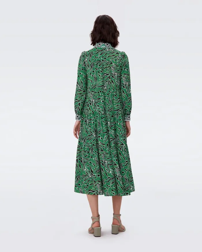 DVF Dresses Women Alea Dress Huge Water Tygress Green And Paper Cut Geo