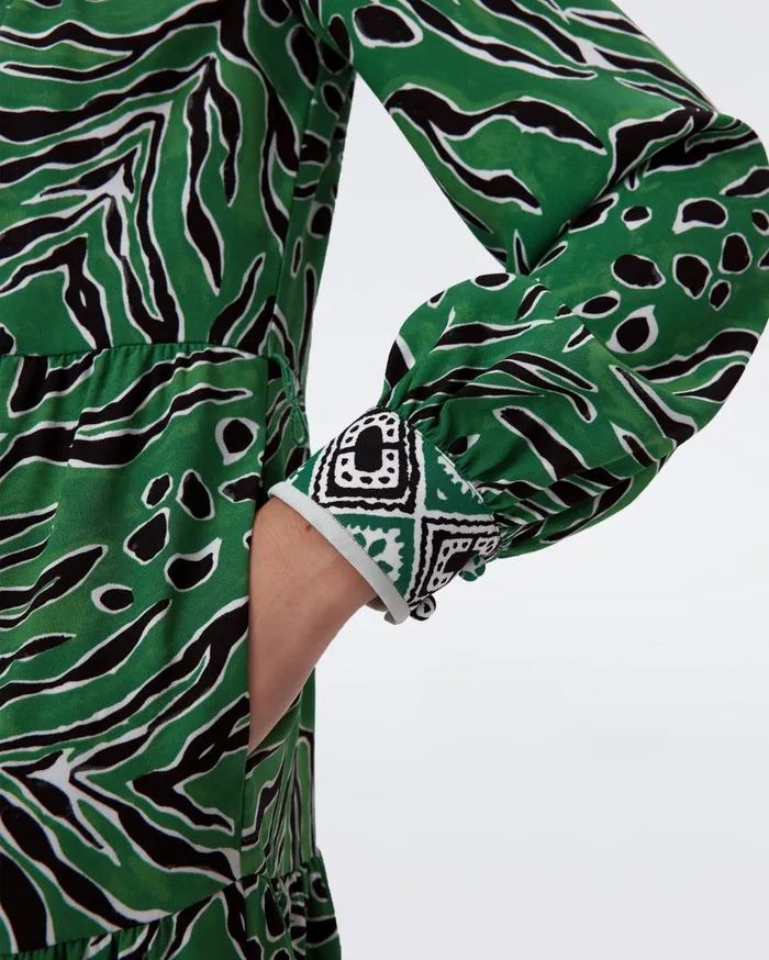 DVF Dresses Women Alea Dress Huge Water Tygress Green And Paper Cut Geo