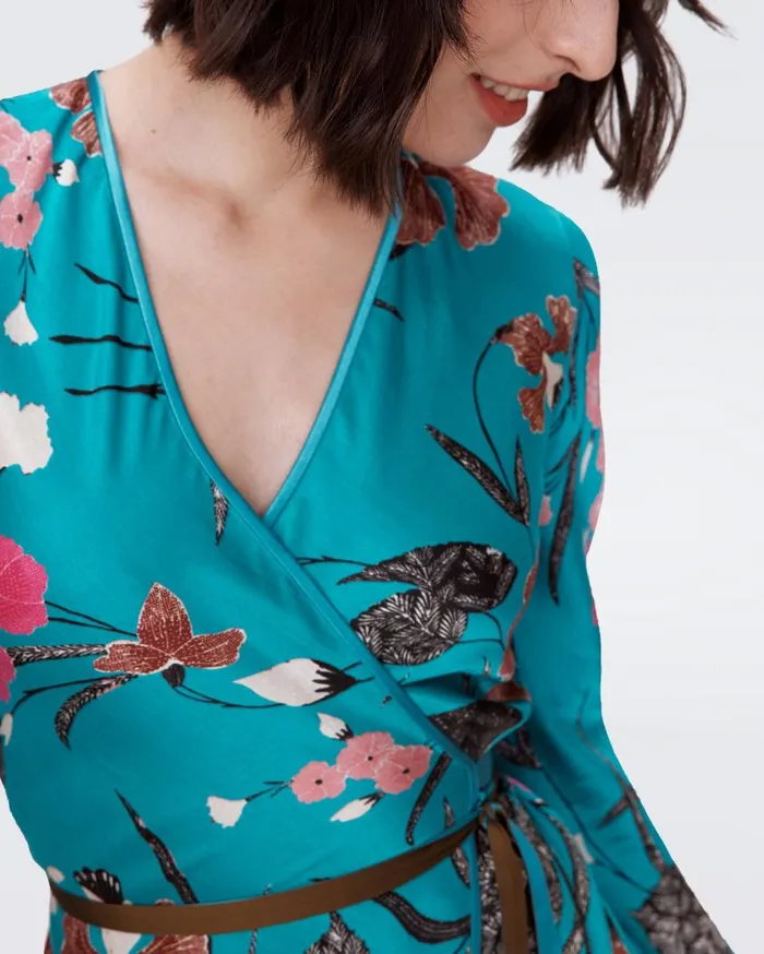 DVF Dresses Women Anika Reversible Dress Festival Floral Teal And Olive