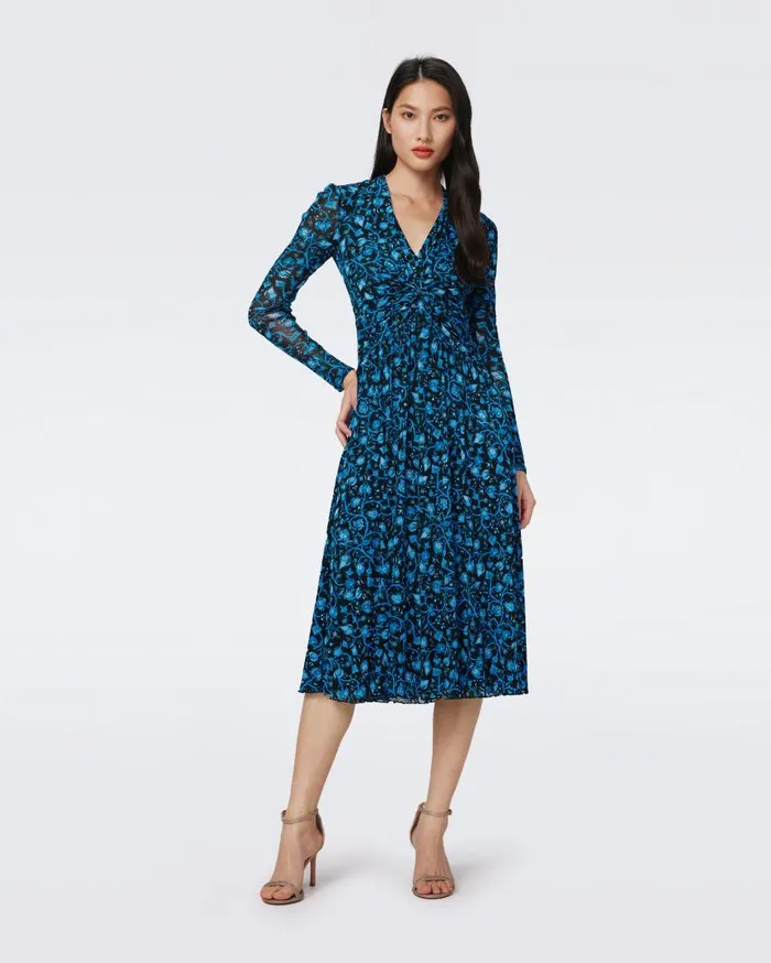 DVF Dresses Women Burton Mesh Dress Huge Fleetwood Folk Blue