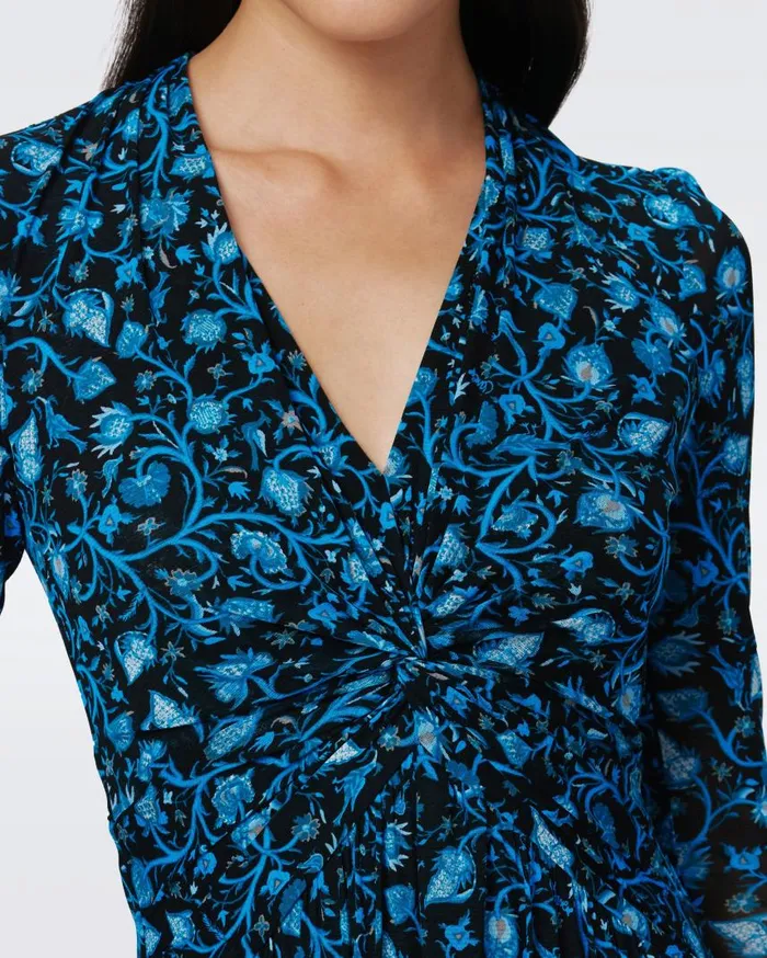 DVF Dresses Women Burton Mesh Dress Huge Fleetwood Folk Blue