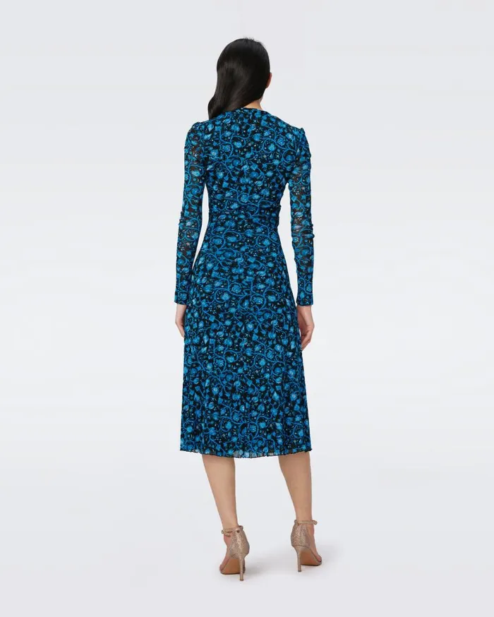 DVF Dresses Women Burton Mesh Dress Huge Fleetwood Folk Blue