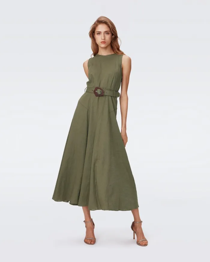DVF Dresses Women Elliot Midi Dress Olive Green