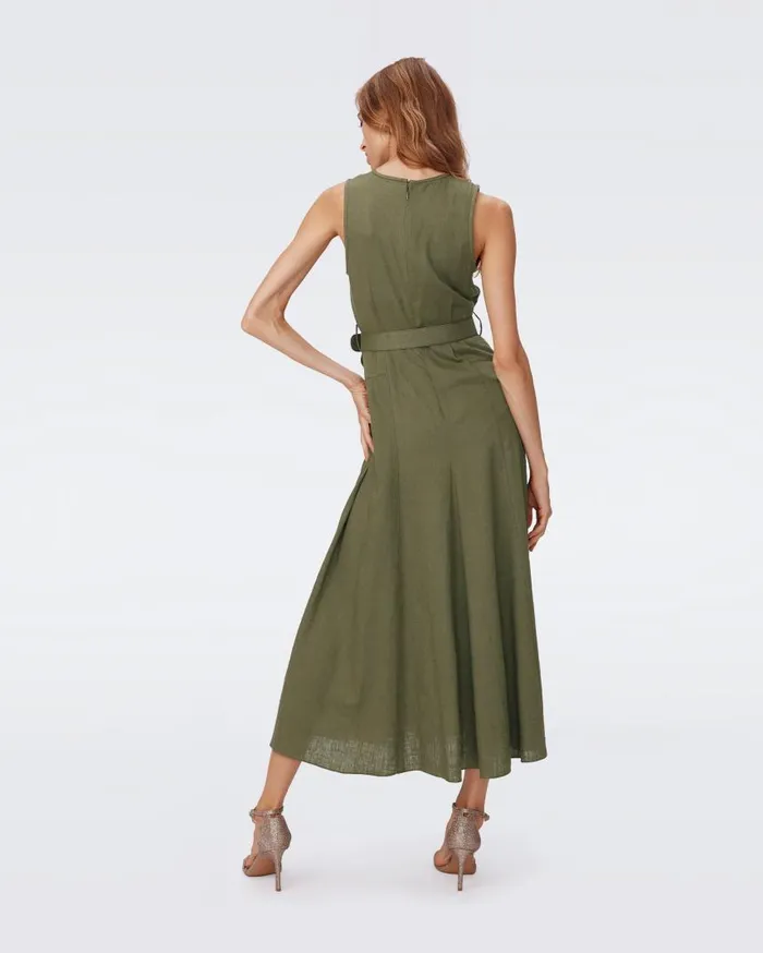 DVF Dresses Women Elliot Midi Dress Olive Green