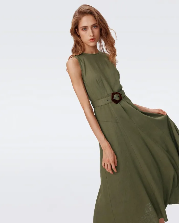 DVF Dresses Women Elliot Midi Dress Olive Green
