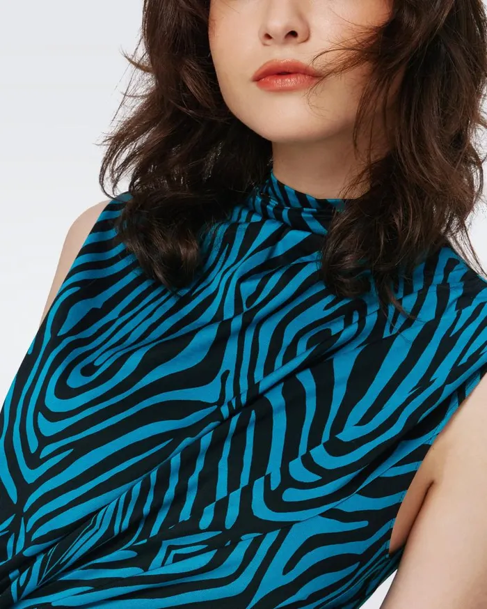 DVF Dresses Women Geri Dress Huge Zebra Blue