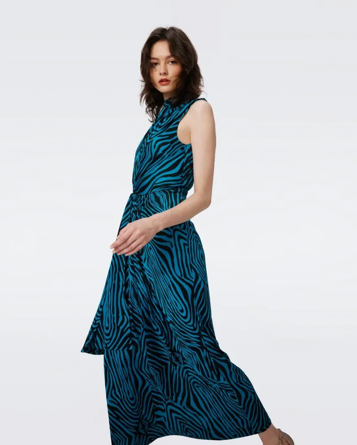 DVF Dresses Women Geri Dress Huge Zebra Blue