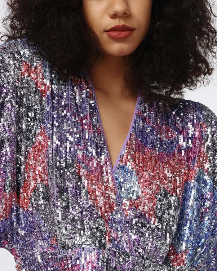 DVF Dresses Women Jessel Sequin Dress Redemption Rose Blue Red