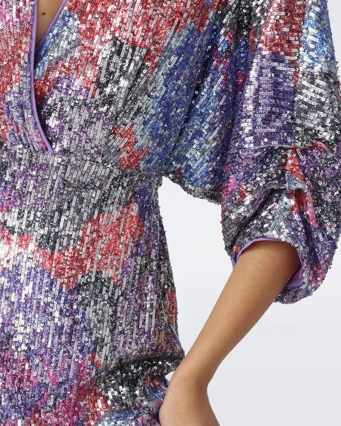 DVF Dresses Women Jessel Sequin Dress Redemption Rose Blue Red