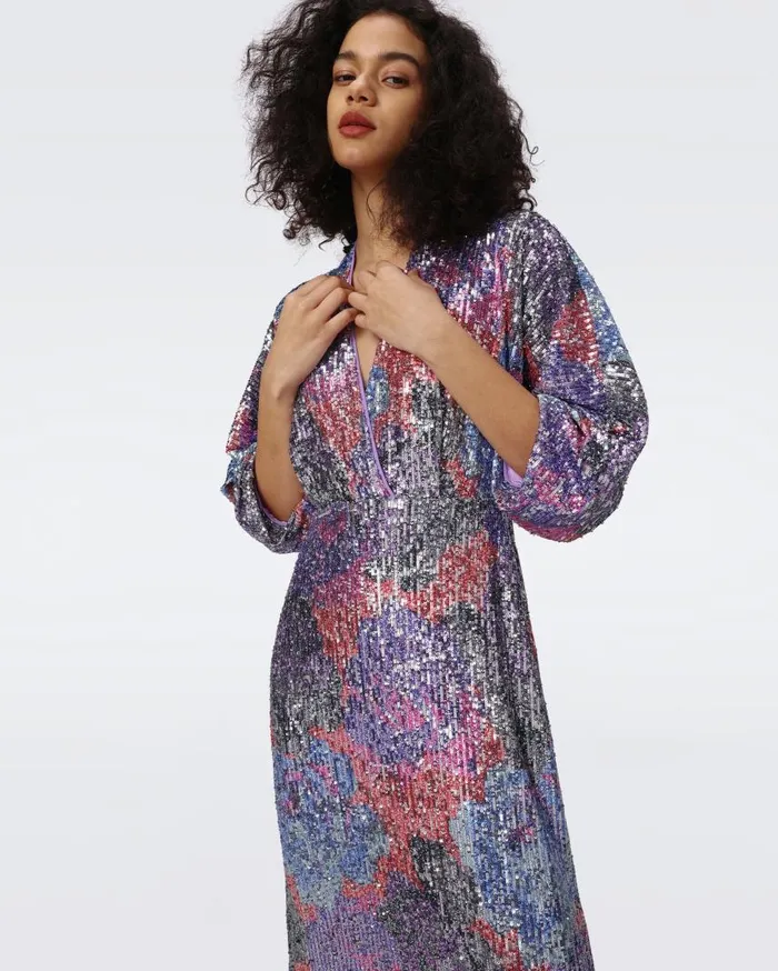 DVF Dresses Women Jessel Sequin Dress Redemption Rose Blue Red