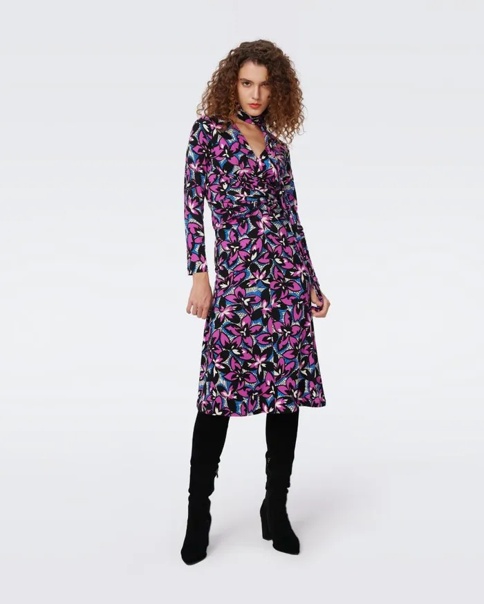 DVF Dresses Women Marsha Dress Fishnet Floral Purple Blush